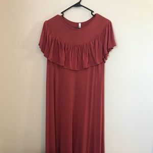 Rust Cotton dress with top detail, soft and easy!